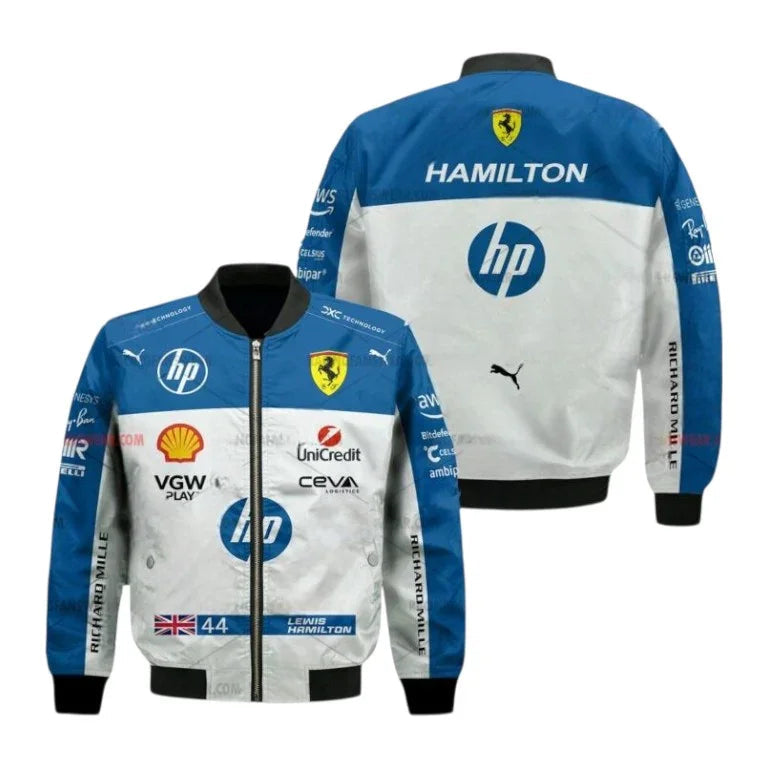 2025 Lewis Hamilton Ferrari HP F1 Bomber Jacket