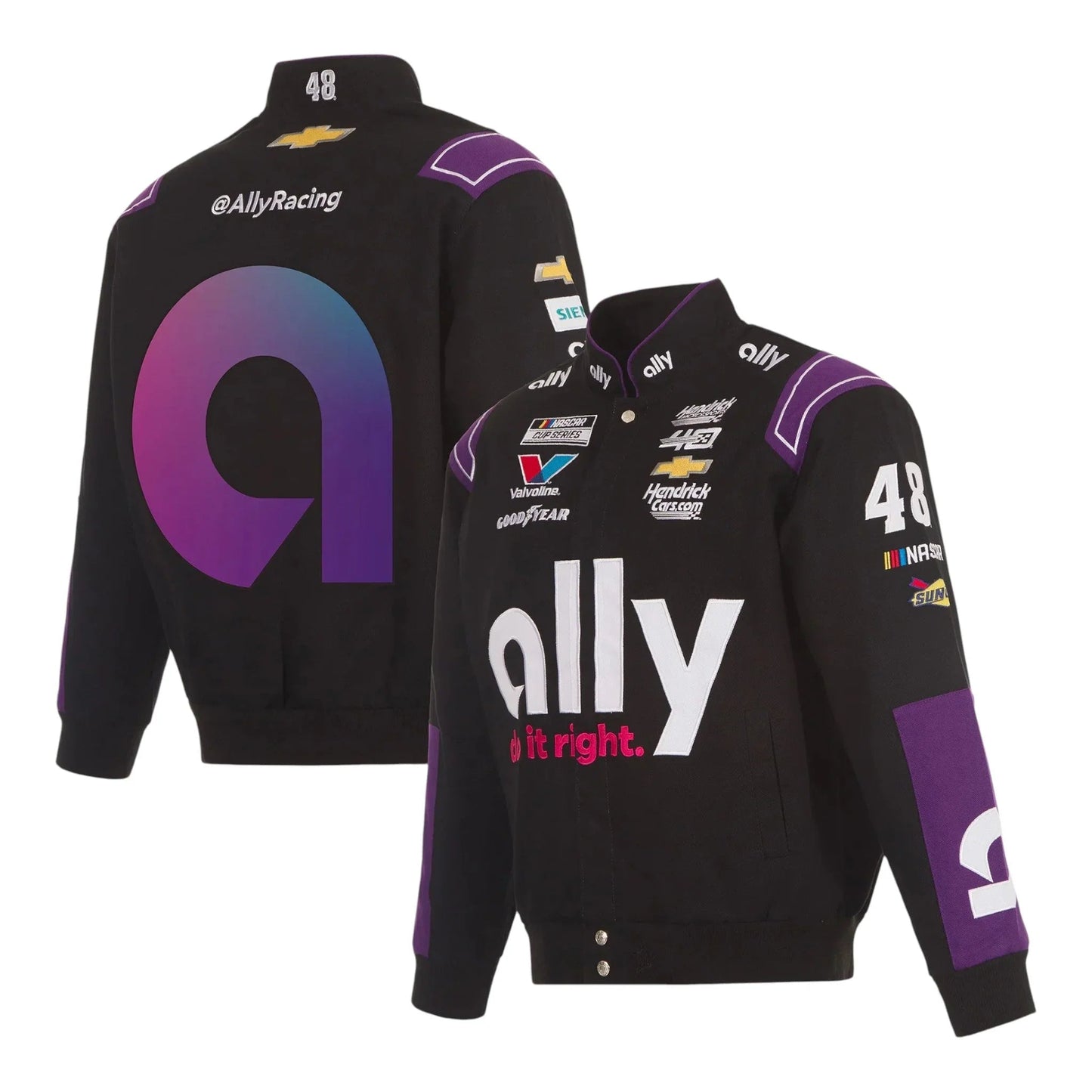 Men's Alex Bowman JH Design Black ally Twill Driver Uniform Full-Snap Jacket