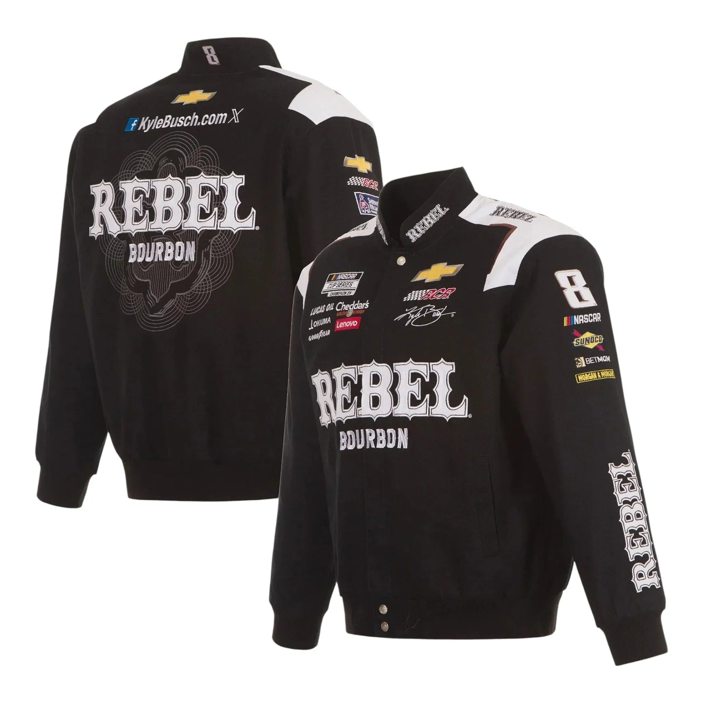 Men's Kyle Busch JH Design Black REBEL Bourbon Twill Driver Uniform Full-Snap Jacket