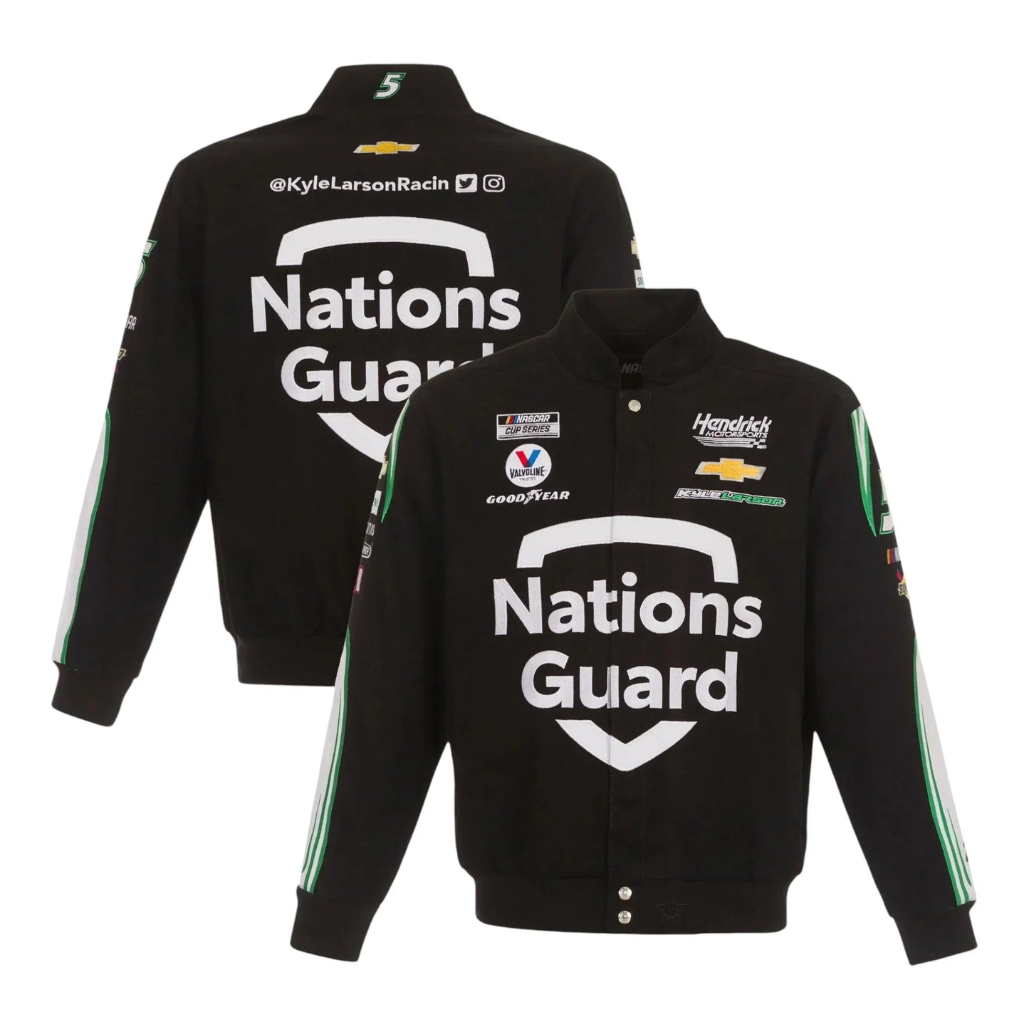 Men's Kyle Larson JH Design Black Nations Guard Twill Uniform Full-Snap Jacket