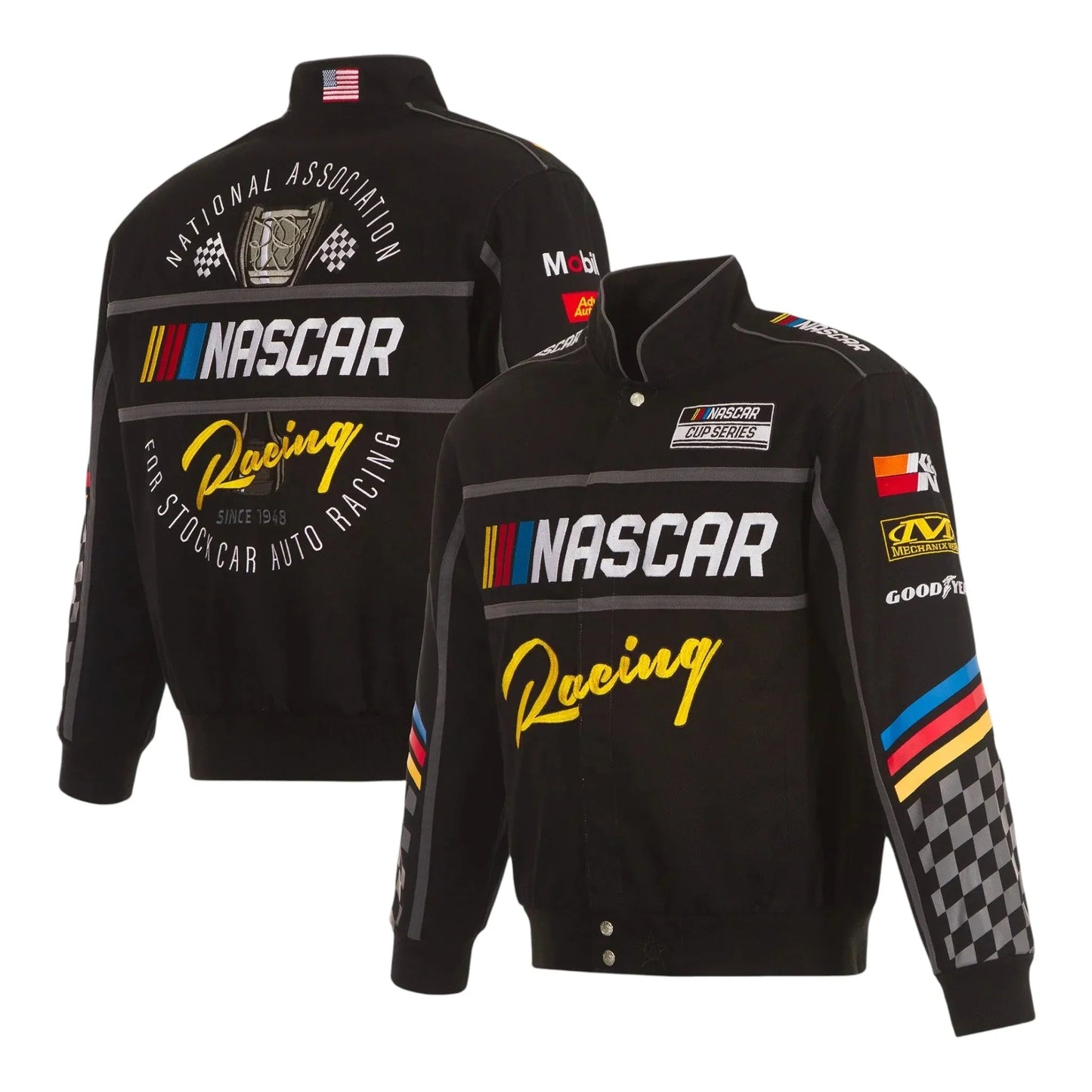 Men's NASCAR JH Design Black Twill Driver Uniform Full-Snap Jacket