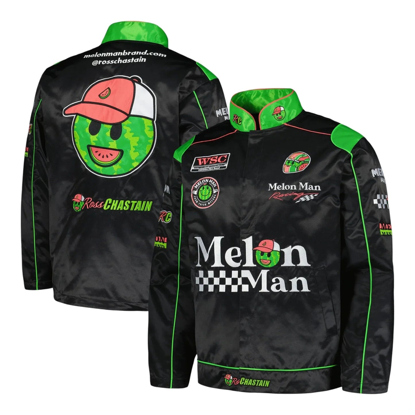 Men's Ross Chastain Checkered Flag Sports Black Melon Man Racing Full-Snap Jacket