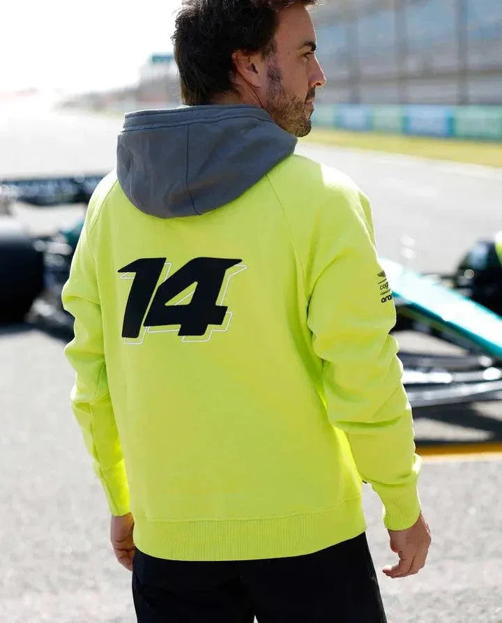Aston Martin Cognizant F1 Kimoa Fernando Alonso Men's Lifestyle Hoodie- Lime - F1 Vintage Racewear