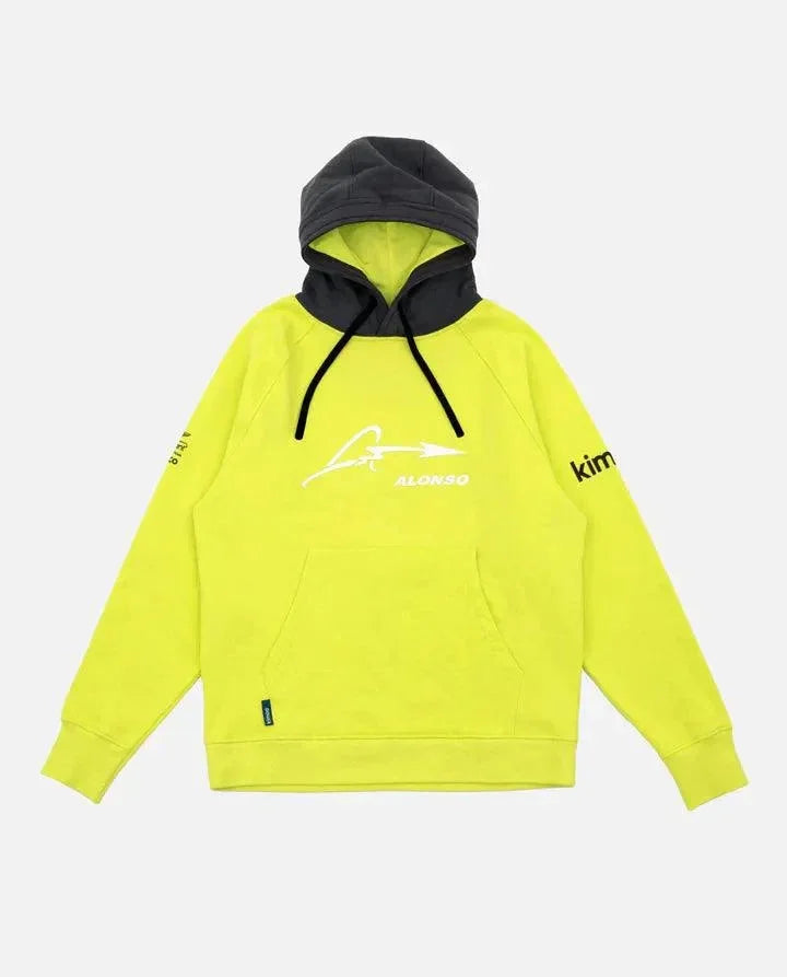 Aston Martin Cognizant F1 Kimoa Fernando Alonso Men's Lifestyle Hoodie- Lime - F1 Vintage Racewear