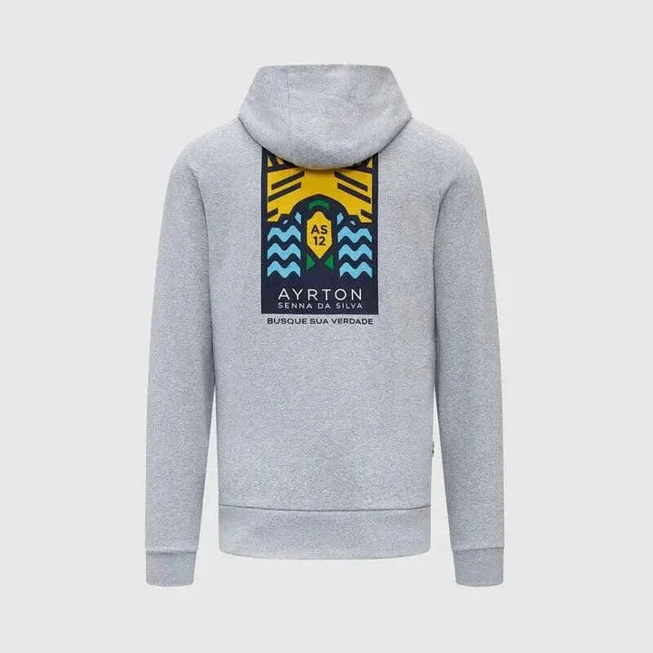 Ayrton Senna Seasonal Graphic Hoodie - Grey - F1 Vintage Racewear