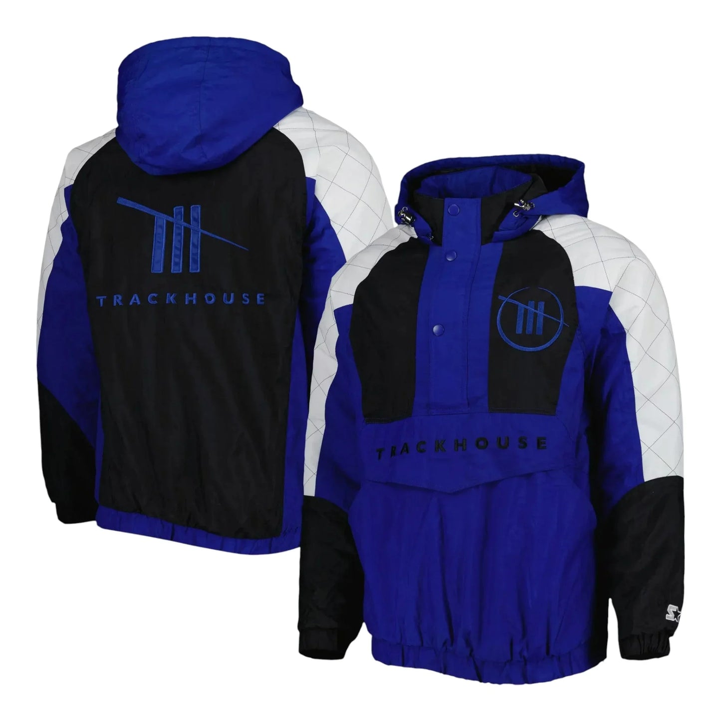 Men's TRACKHOUSE RACING Starter Blue/Black The Body Check Half-Snap Pullover Jacket - F1 Vintage Racewear
