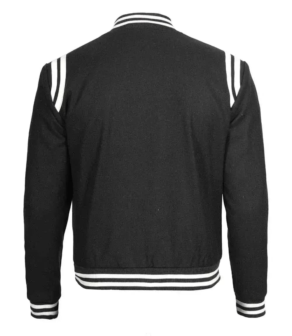 Mens Wool Black Varsity Jacket with White Detailing | Letterman Style - F1 Vintage Racewear