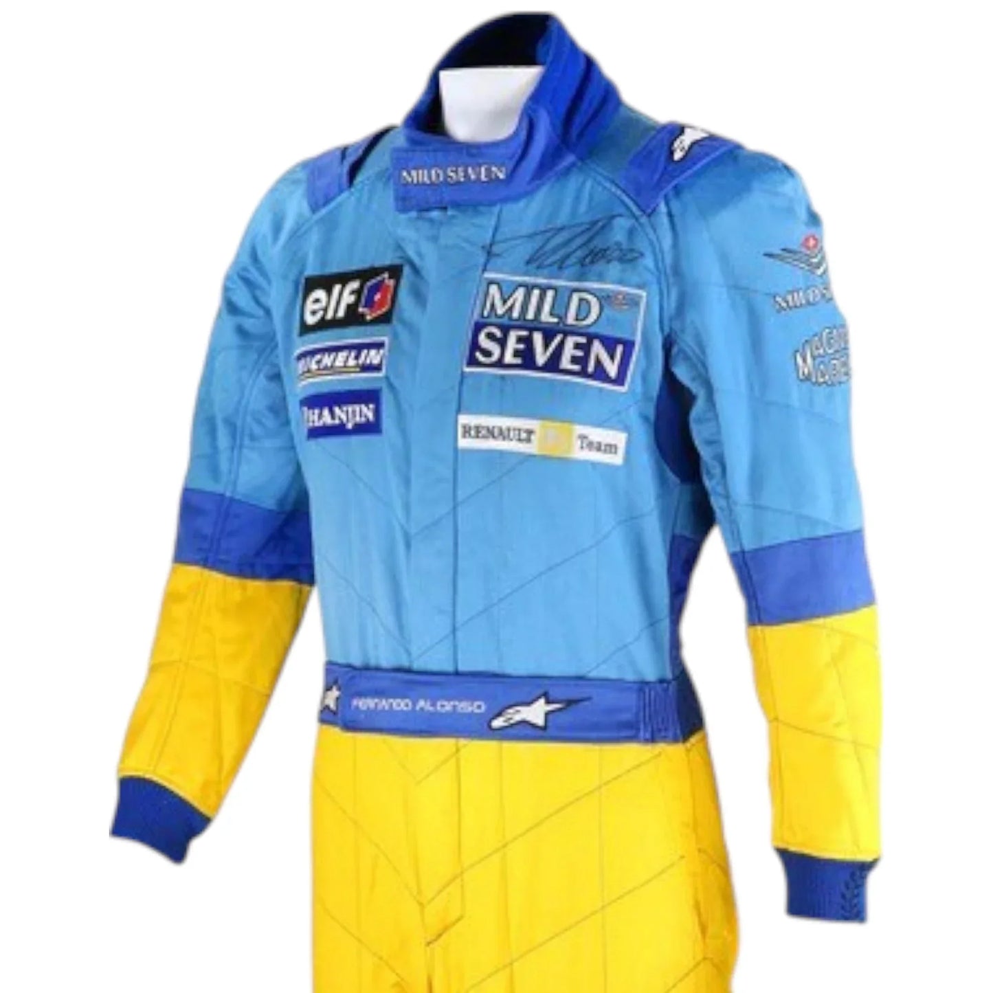 2002 Fernando Alonso Signed Mild Seven Renault F1 Suit - F1 Vintage Racewear
