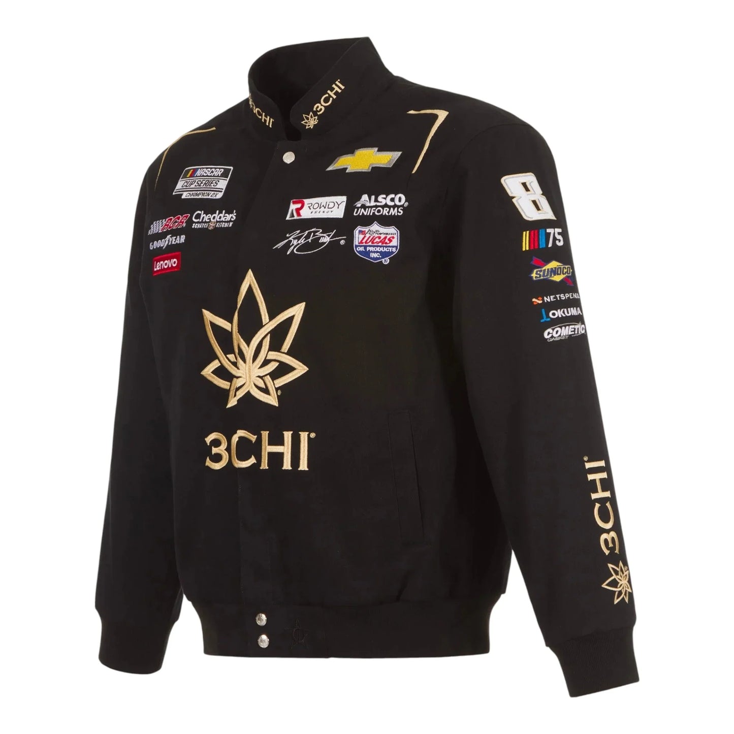Men's Kyle Busch JH Design Black 3Chi Twill Uniform Full-Snap Jacket - F1 Vintage Racewear