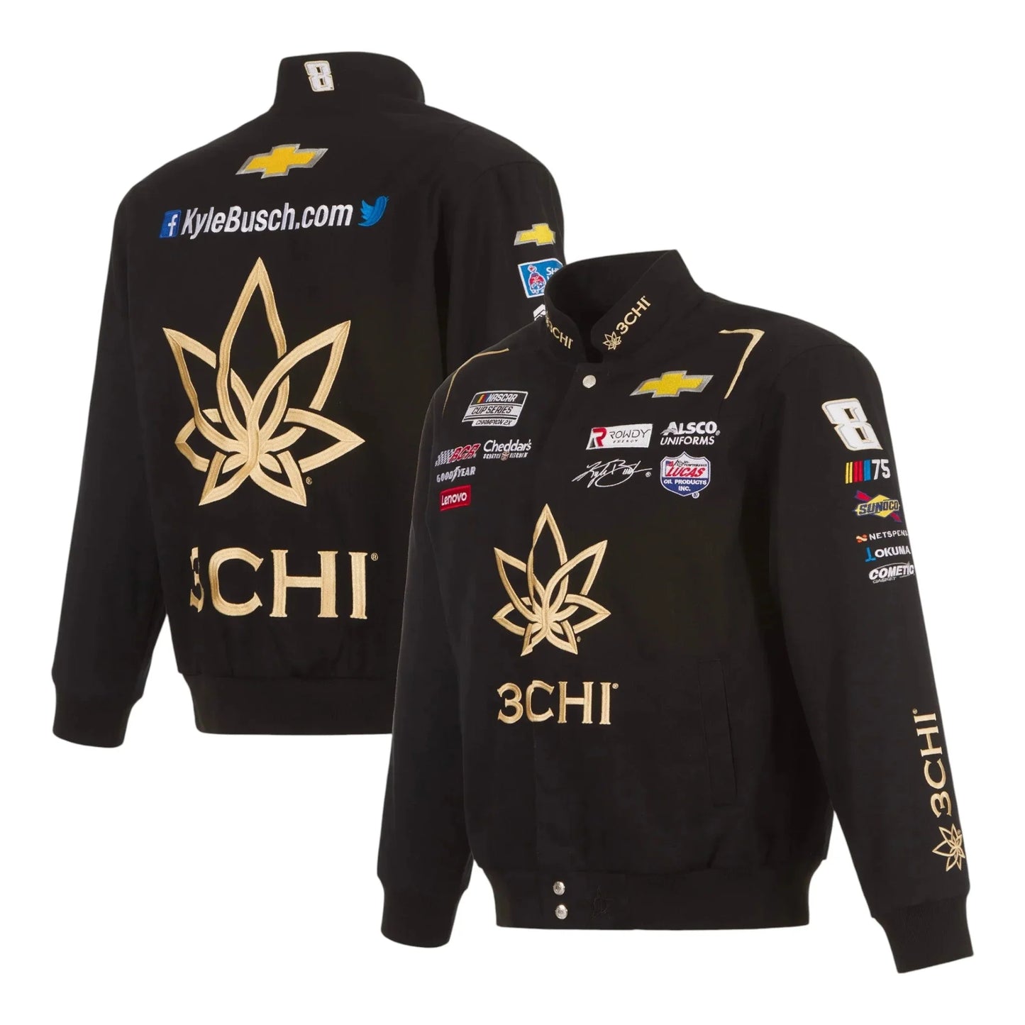 Men's Kyle Busch JH Design Black 3Chi Twill Uniform Full-Snap Jacket - F1 Vintage Racewear