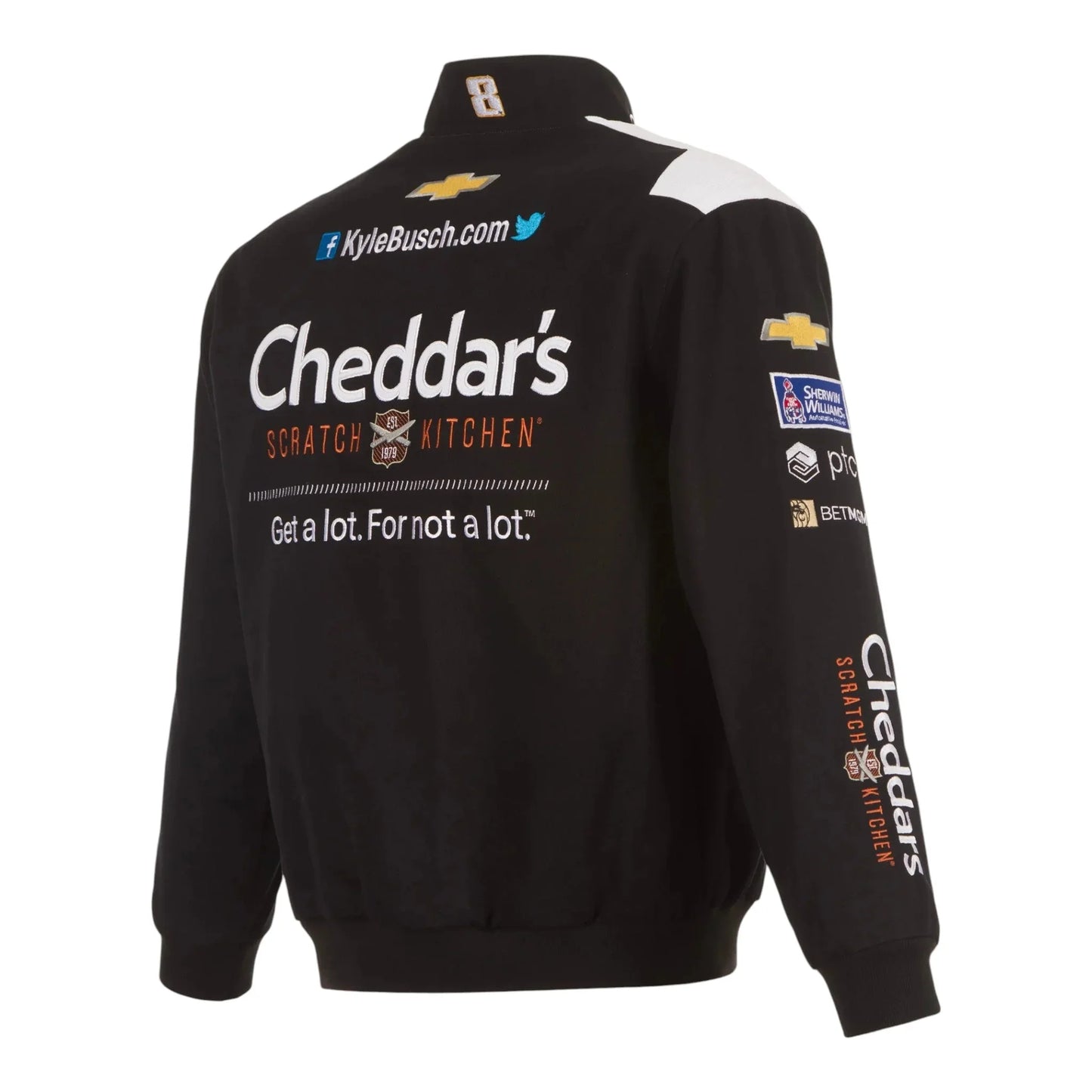 Men's Kyle Busch JH Design Black Cheddar's Twill Uniform Full-Snap Jacket - F1 Vintage Racewear