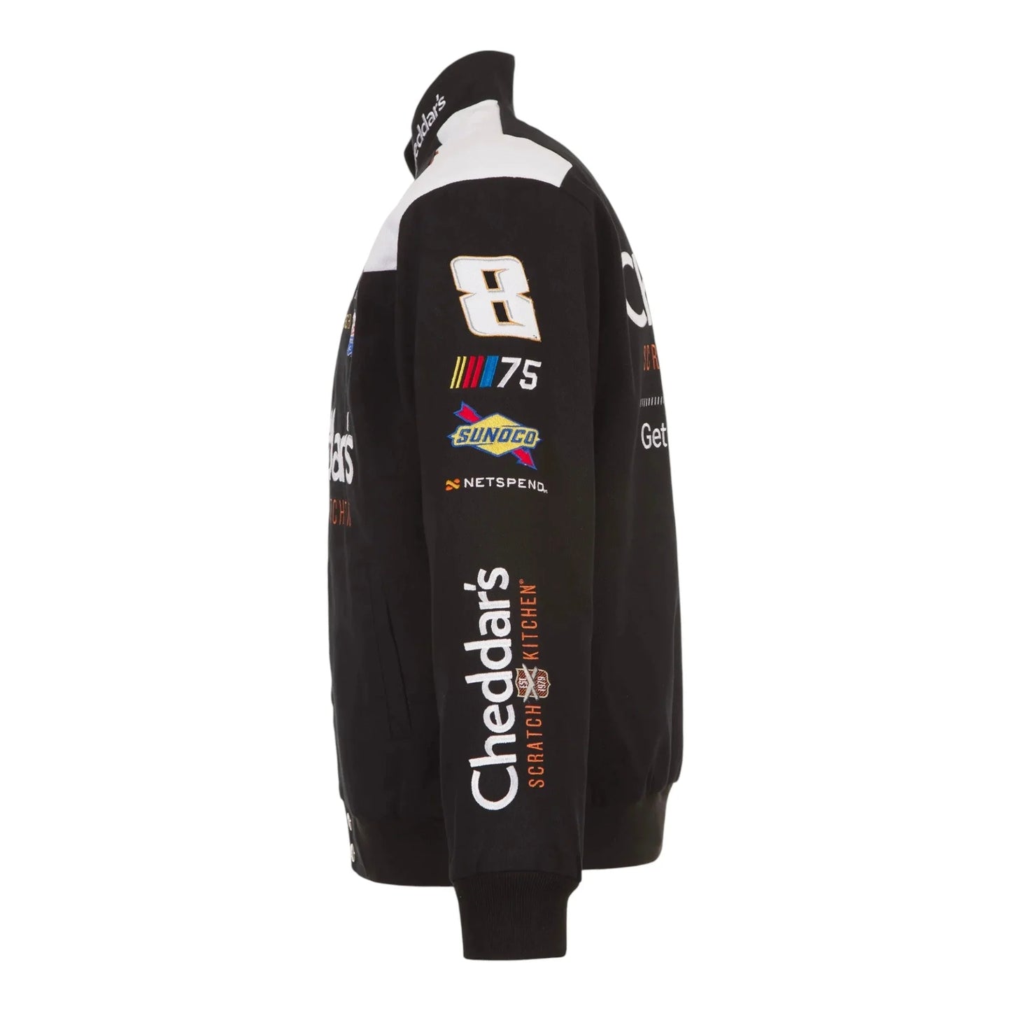 Men's Kyle Busch JH Design Black Cheddar's Twill Uniform Full-Snap Jacket - F1 Vintage Racewear