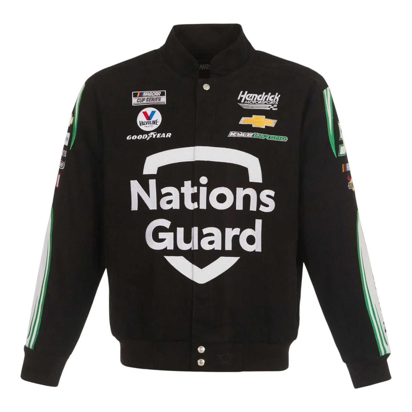 Men's Kyle Larson JH Design Black Nations Guard Twill Uniform Full-Snap Jacket - F1 Vintage Racewear