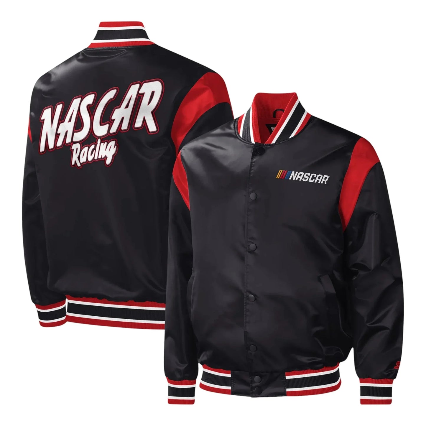 Men's NASCAR Starter Black Force Play Full-Snap Varsity Jacket - F1 Vintage Racewear