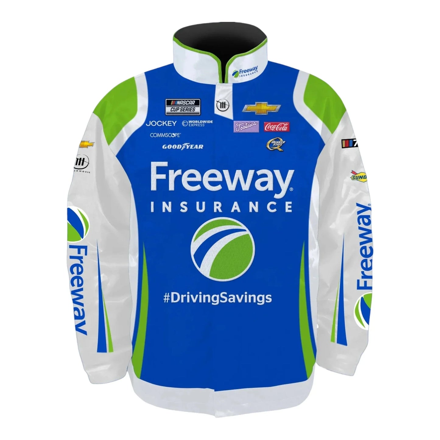 Men's Daniel Suarez Trackhouse Racing Team Collection Black Freeway Insurance Nylon Uniform Full-Snap Jacket - F1 Vintage Racewear