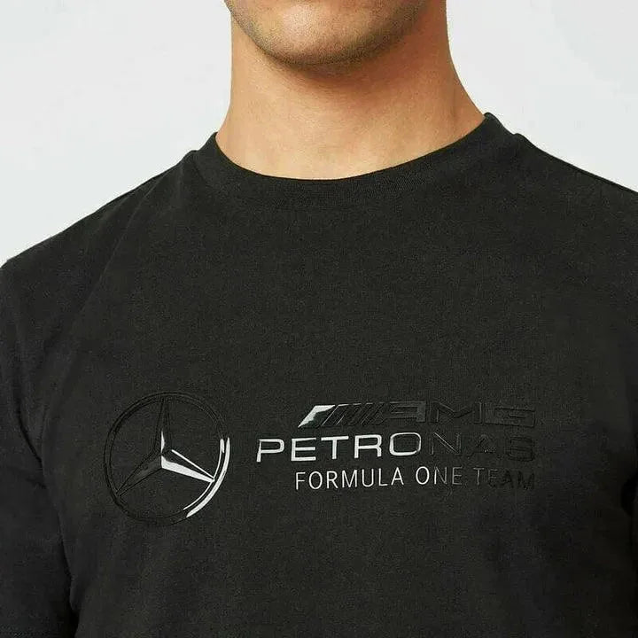 Mercedes Benz AMG Petronas F1 Unisex Stealth Large Logo T-Shirt -Black - F1 Vintage Racewear