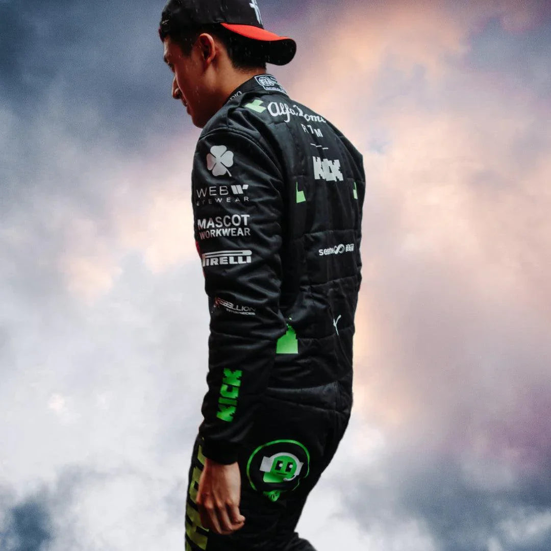 NEW ZHOU GUANYU 2023 ALFA ROMEO F1 TEAM KICK REPLICA RACE SUIT - BELGIAN GP - F1 Vintage Racewear