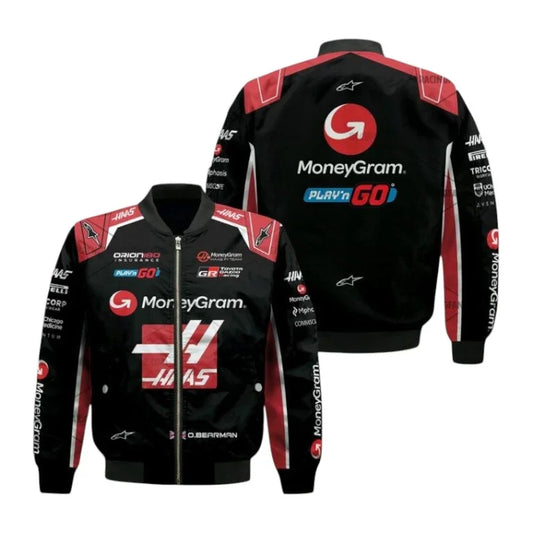 2025 Oliver Bearman Formula One Bomber Jacket – Haas F1 Team Edition - F1 Vintage Racewear