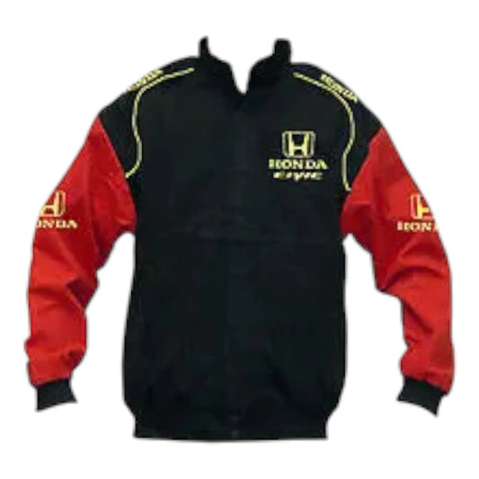 Honda Civic Racing Jacket Black and Red with Yellow Embroidery - F1 Vintage Racewear