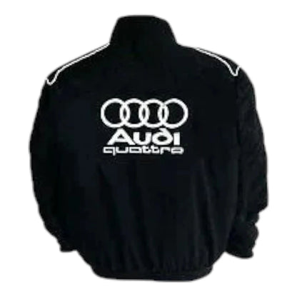 Audi Quattro Racing Jacket Black with White Embroideries - F1 Vintage Racewear