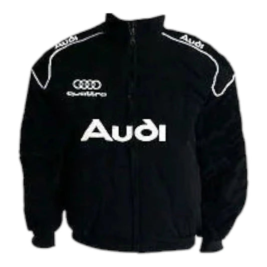 Audi Quattro Racing Jacket Black with White Embroideries - F1 Vintage Racewear