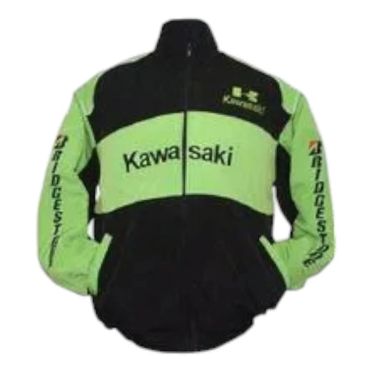 Kawasaki Bridgestone Motorcycle Jacket Black and Green - F1 Vintage Racewear
