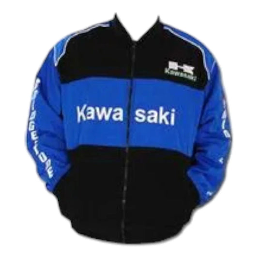 Kawasaki Motorcycle Jacket Black and Royal Blue - F1 Vintage Racewear