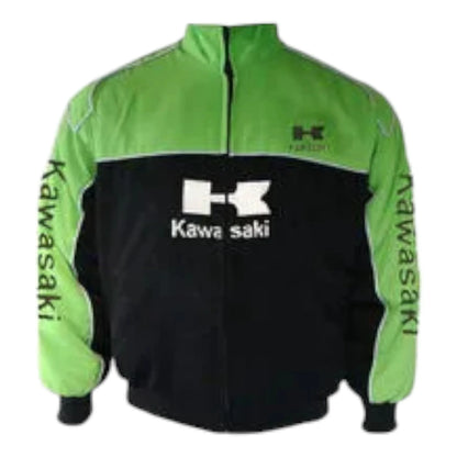 Kawasaki Motorcycle Jacket Light Green and Black - F1 Vintage Racewear