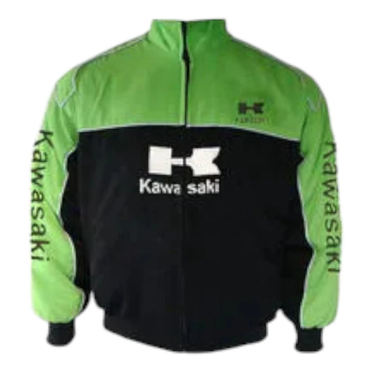 Kawasaki Motorcycle Jacket Light Green and Black - F1 Vintage Racewear