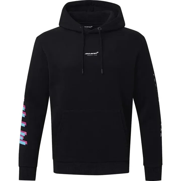 McLaren F1 Men's Miami Neon Logo Hoodie -Black/Vice Blue/Aqua Sky