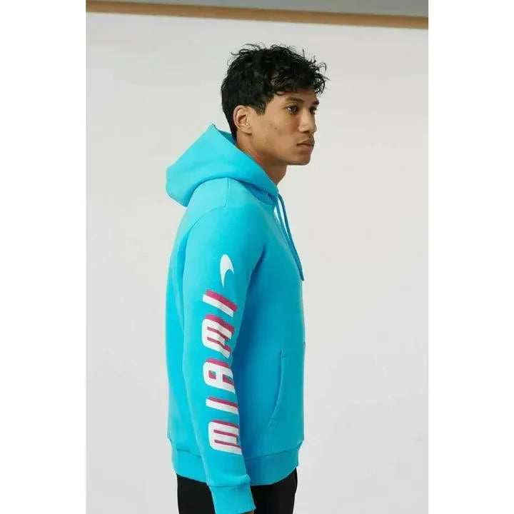 McLaren F1 Men's Miami Neon Logo Hoodie -Black/Vice Blue/Aqua Sky
