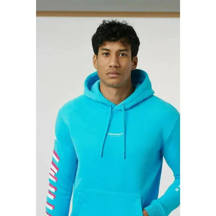 McLaren F1 Men's Miami Neon Logo Hoodie -Black/Vice Blue/Aqua Sky