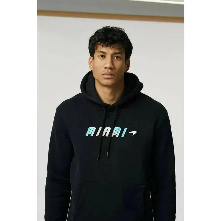 McLaren F1 Men's Miami Palm Graphic Hoodie -Black/Aqua Sky/Crystal Rose