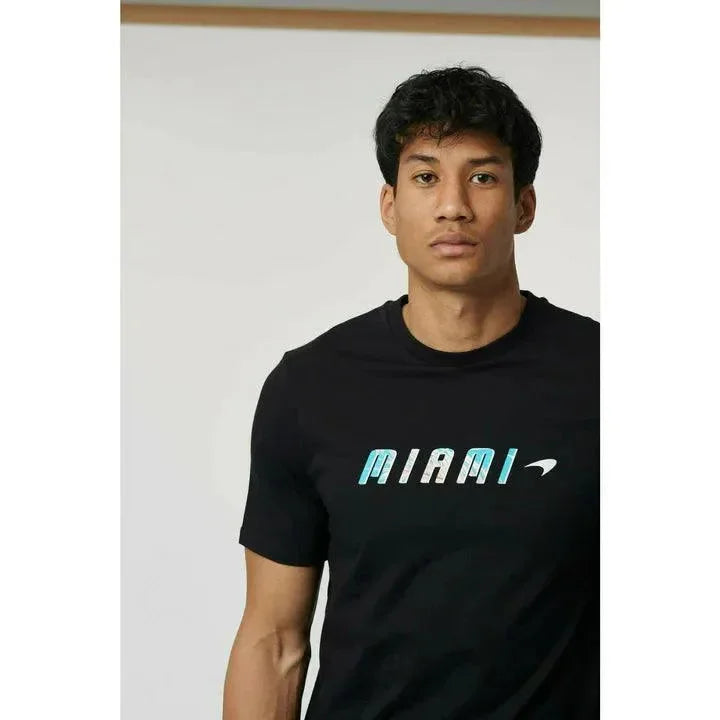 McLaren F1 Men's Miami Palm Graphic T-Shirt-Black/Aqua Sky/Crystal Rose