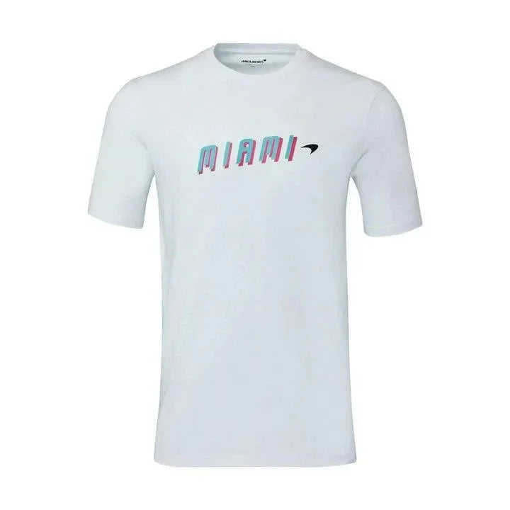 McLaren F1 Women's Miami Neon Graphic T-Shirt-White/Vice Blue/Beetroot Purple/Crystal Rose