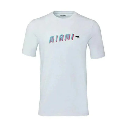 McLaren F1 Women's Miami Neon Graphic T-Shirt-White/Vice Blue/Beetroot Purple/Crystal Rose