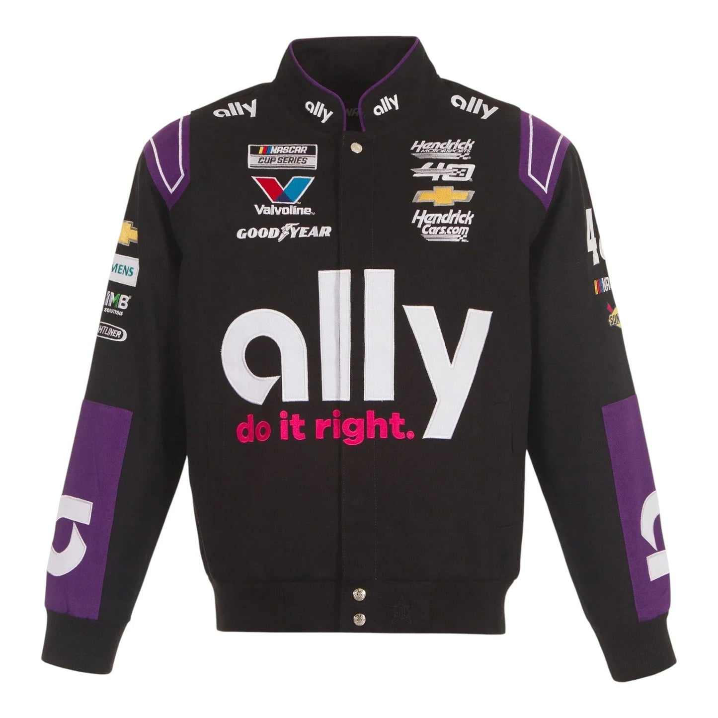 Men's Alex Bowman JH Design Black ally Twill Driver Uniform Full-Snap Jacket