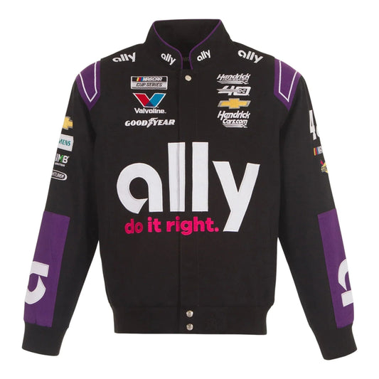 Men's Alex Bowman JH Design Black ally Twill Driver Uniform Full-Snap Jacket