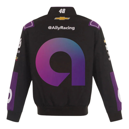 Men's Alex Bowman JH Design Black ally Twill Driver Uniform Full-Snap Jacket