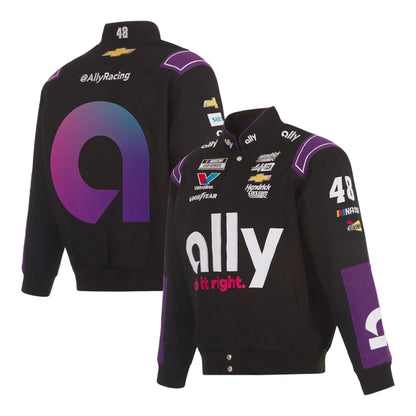 Men's Alex Bowman JH Design Black ally Twill Driver Uniform Full-Snap Jacket