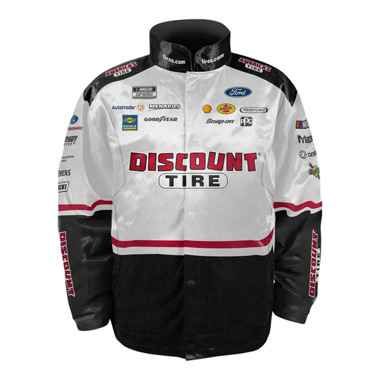 Men's Austin Cindric Team Penske White/Black Discount Tire Nylon Uniform Full-Snap Jacket