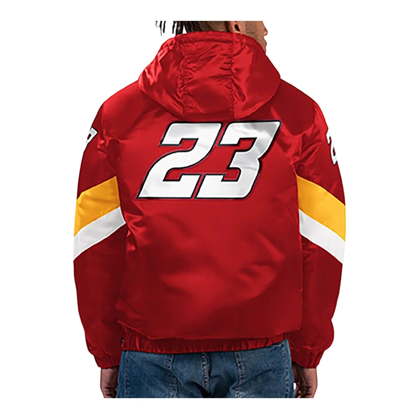 Men's Bubba Wallace Starter Red Home Team Satin Half-Zip Hoodie Jacket