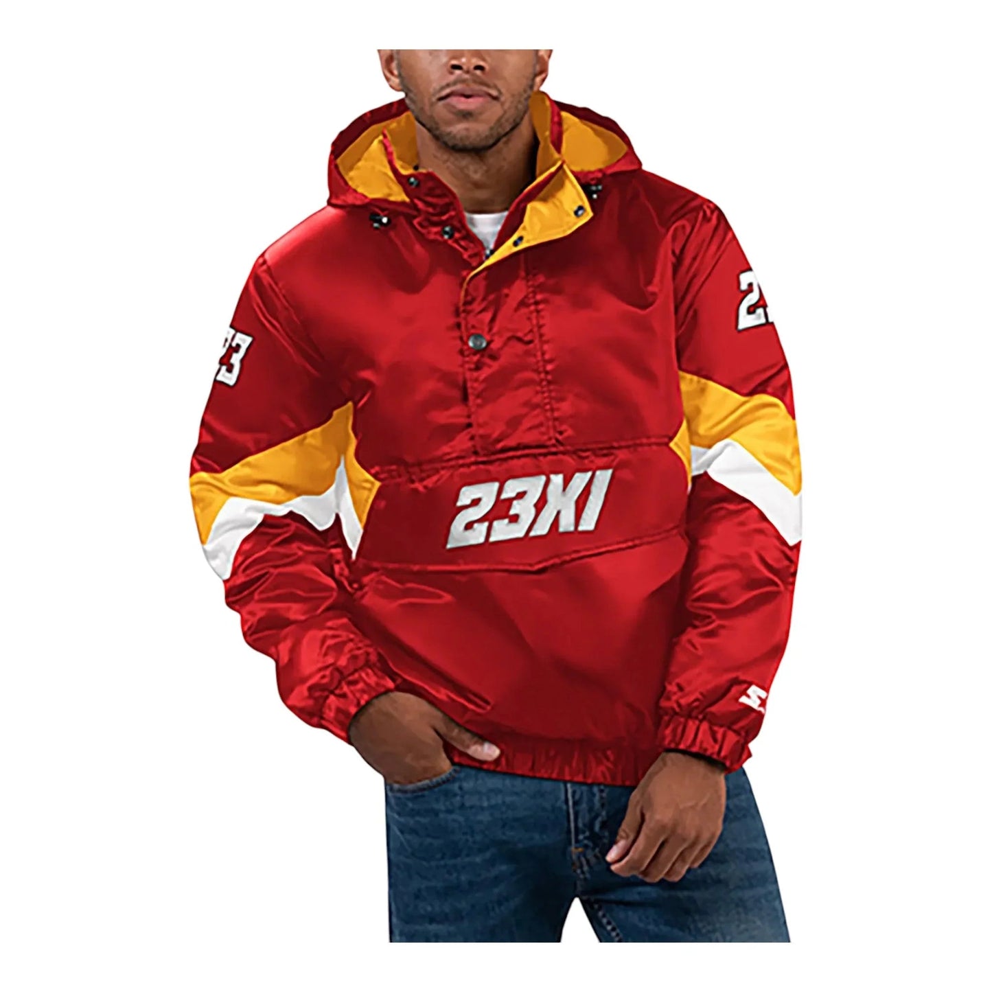Men's Bubba Wallace Starter Red Home Team Satin Half-Zip Hoodie Jacket