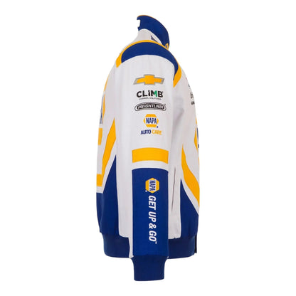 Men's Chase Elliott JH Design White/Royal NAPA Twill Driver Uniform Full-Snap Jacket