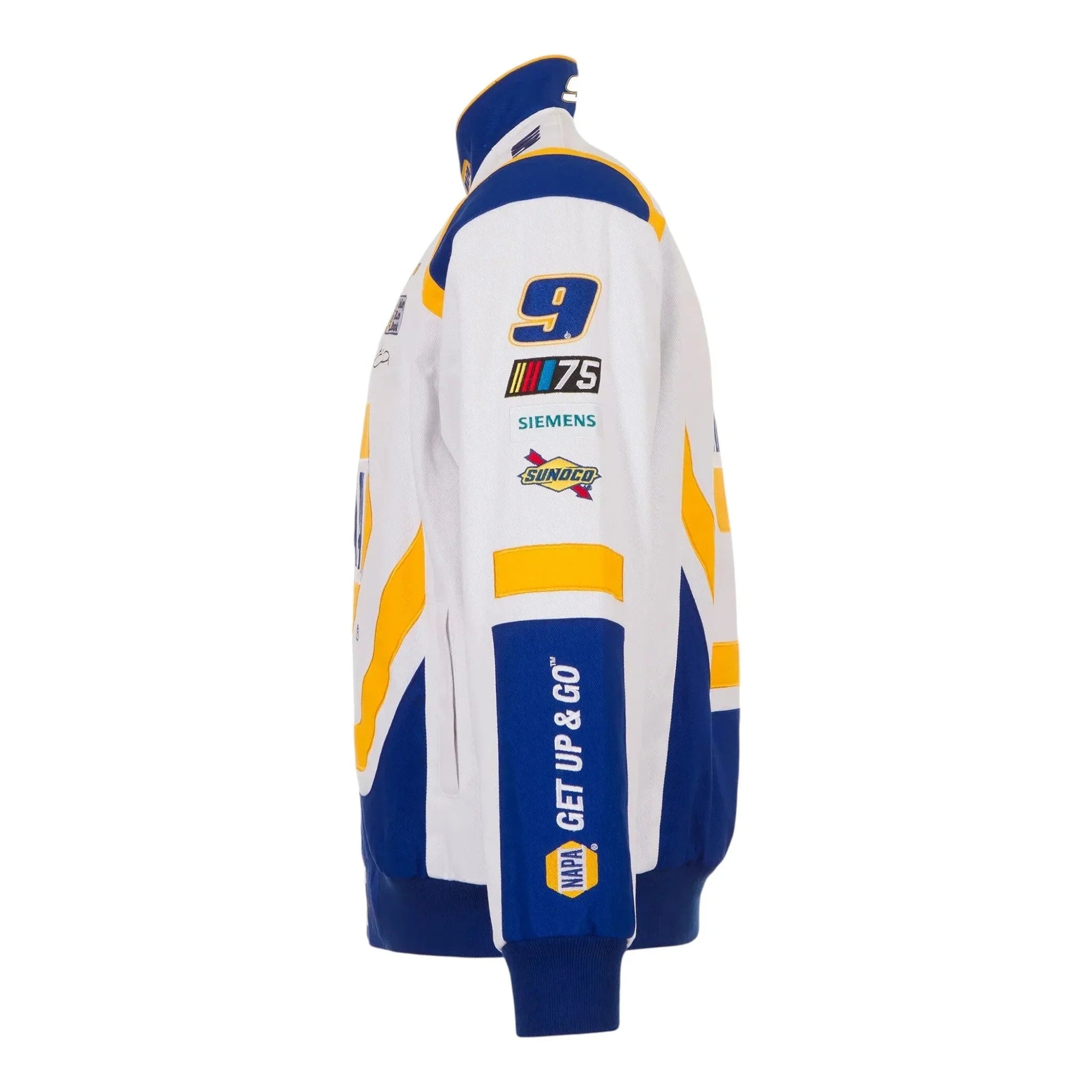 Men's Chase Elliott JH Design White/Royal NAPA Twill Driver Uniform Full-Snap Jacket