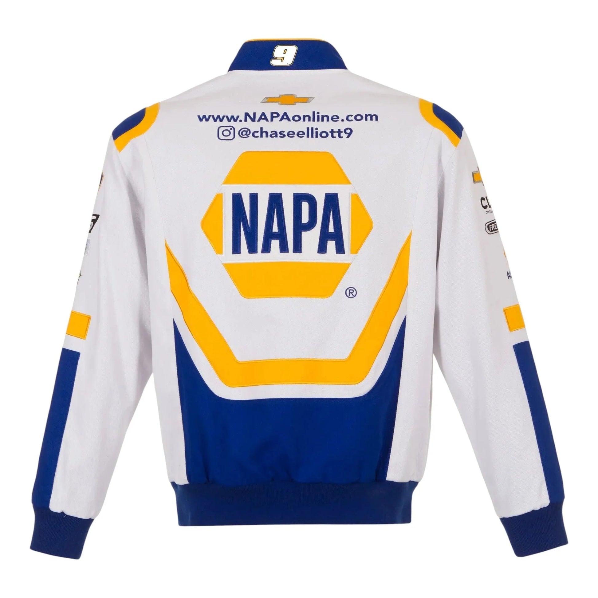 Men's Chase Elliott JH Design White/Royal NAPA Twill Driver Uniform Full-Snap Jacket
