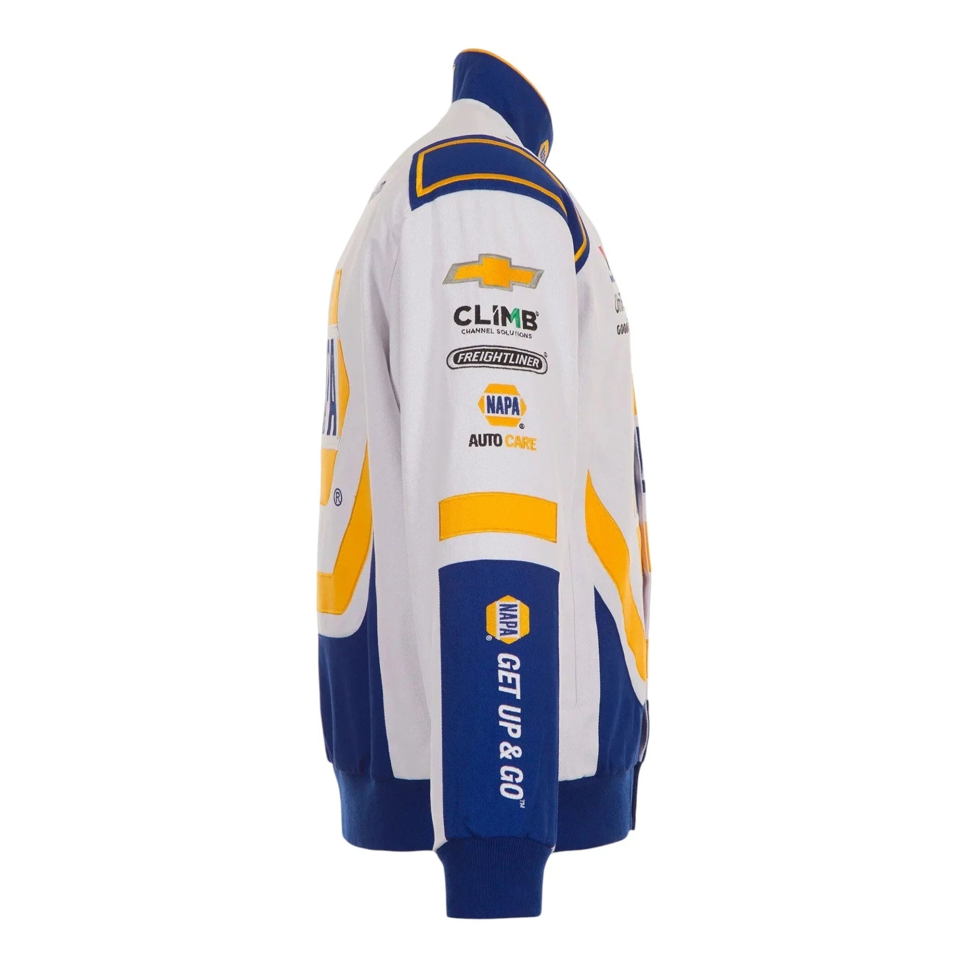 Men's Chase Elliott JH Design White NAPA Twill Driver Uniform Full-Snap Jacket