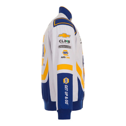 Men's Chase Elliott JH Design White NAPA Twill Driver Uniform Full-Snap Jacket