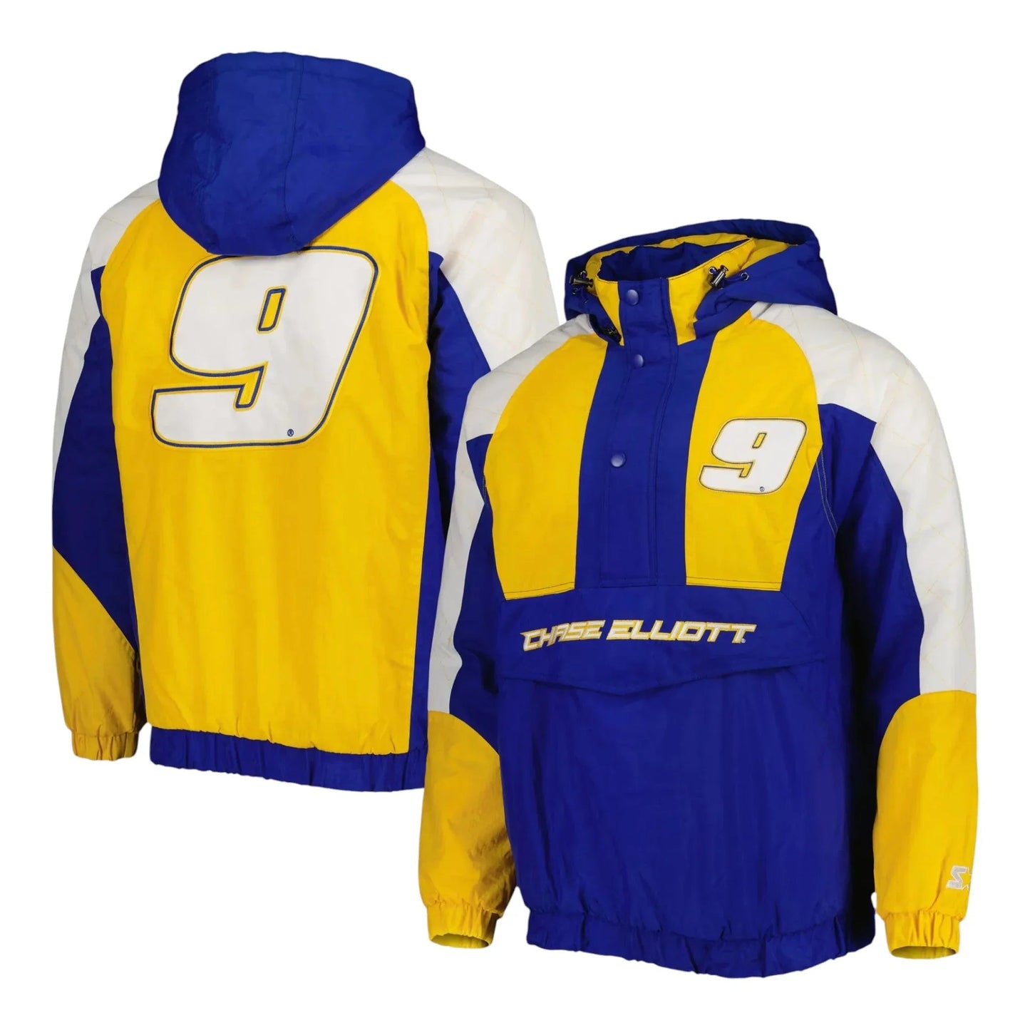 Men's Chase Elliott Starter Royal/Yellow The Body Check Half-Snap Pullover Jacket