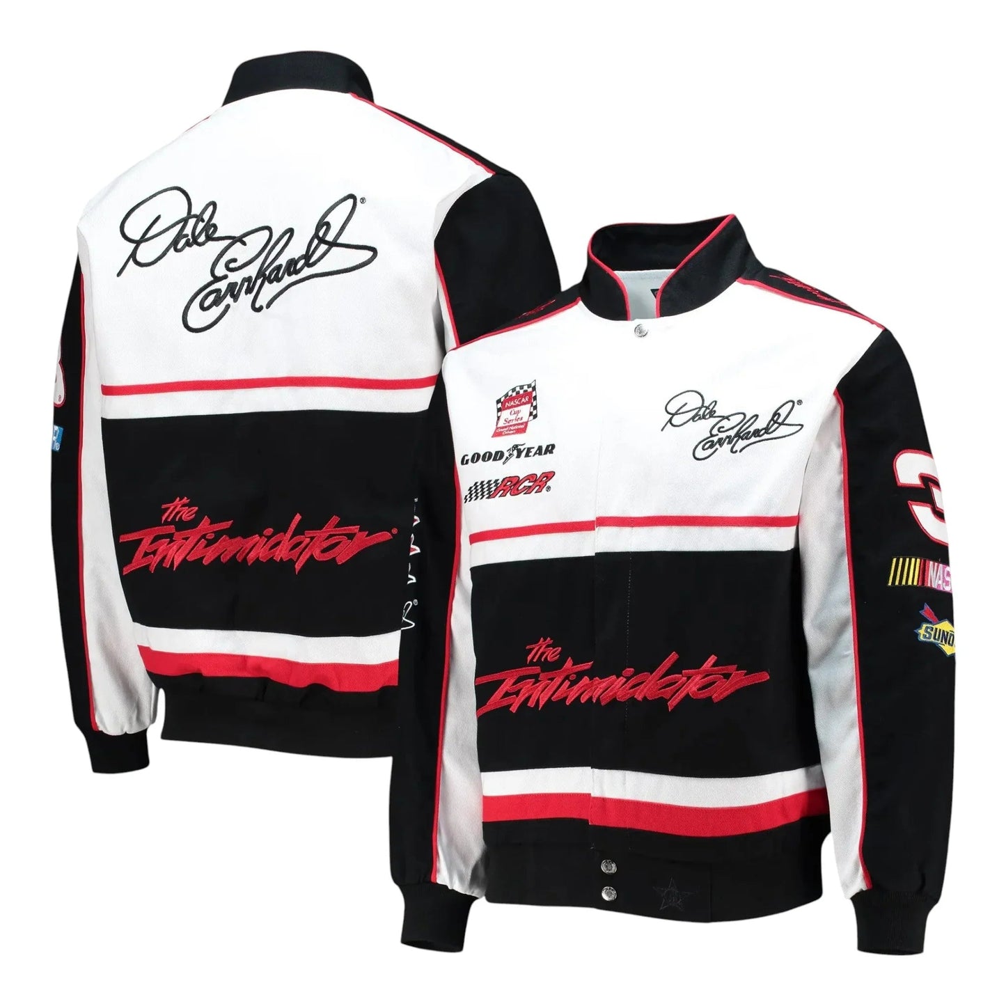 Men's Dale Earnhardt JH Design Black/White Twill Uniform Full-Snap Jacket